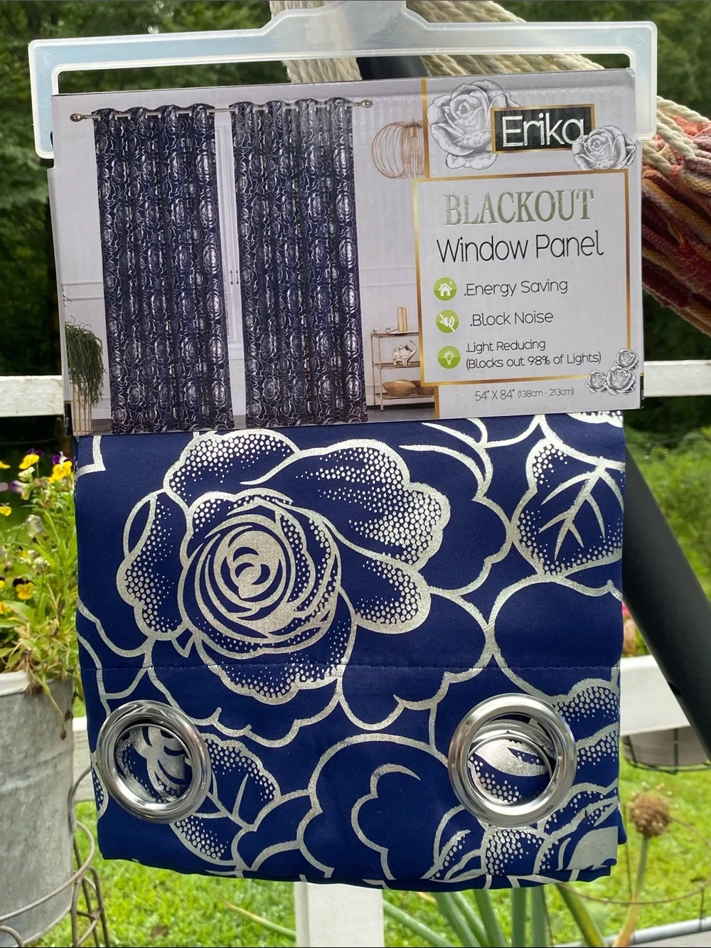 Erika Navy and Silver  Floral Blackout Curtain Single Panel 54 x 84